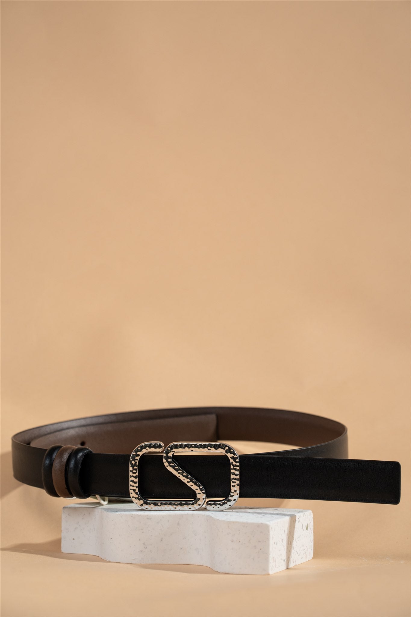 Silver Eclipse Reversible Leather Belt – Noir & Chestnut 2.5cm