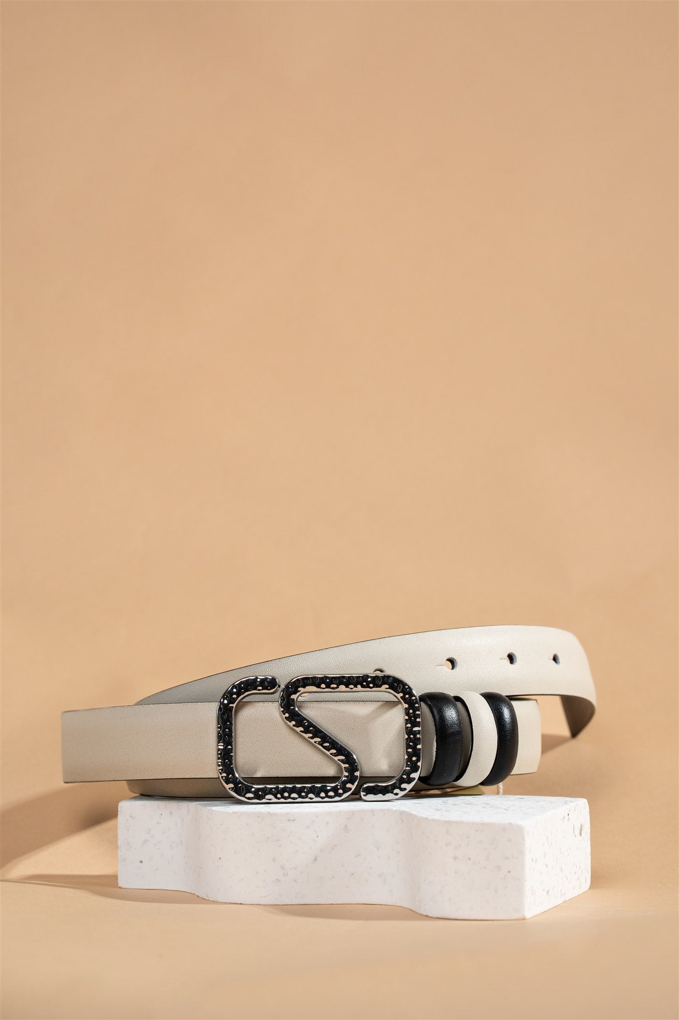 Silver Celestial Reversible Leather Belt – Noir & Oyster 2.5cm