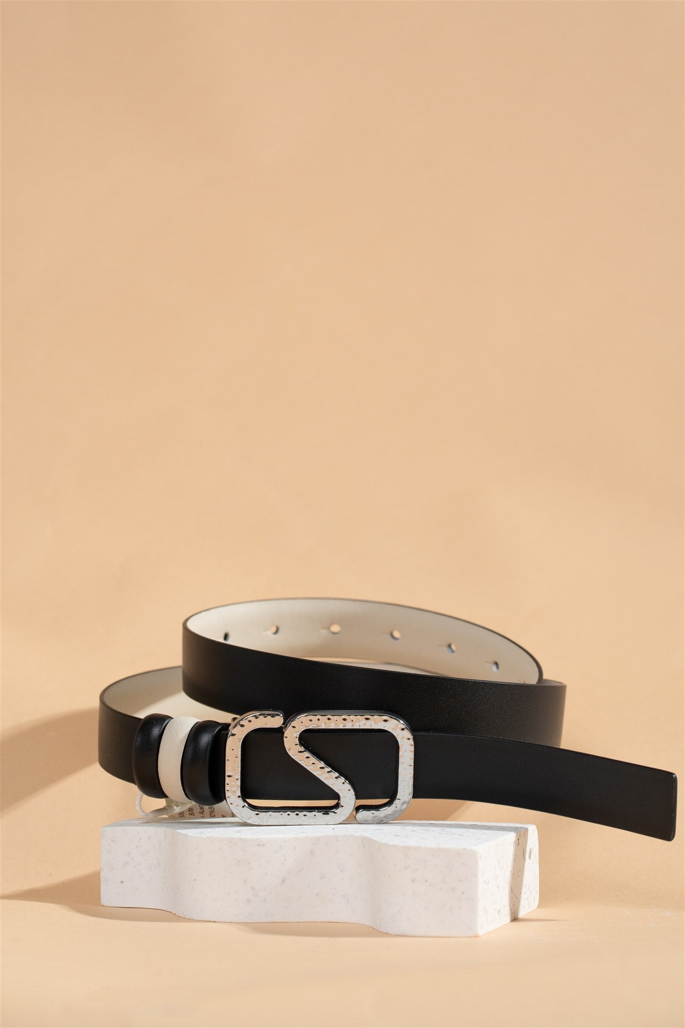 Silver Celestial Reversible Leather Belt – Noir & Oyster 2.5cm