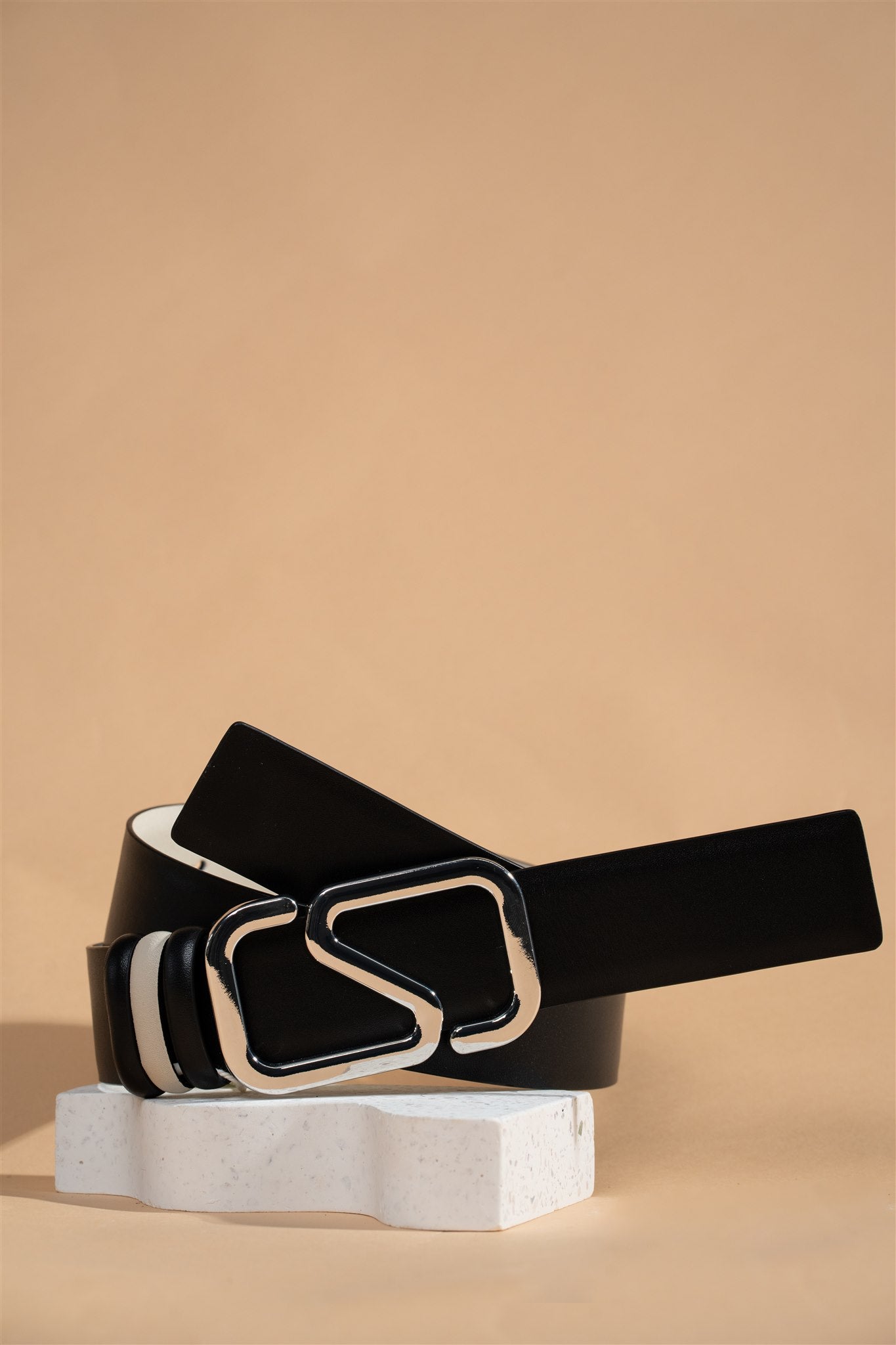 Silver Aurelian Reversible Leather Belt – Noir & Oyster 4cm