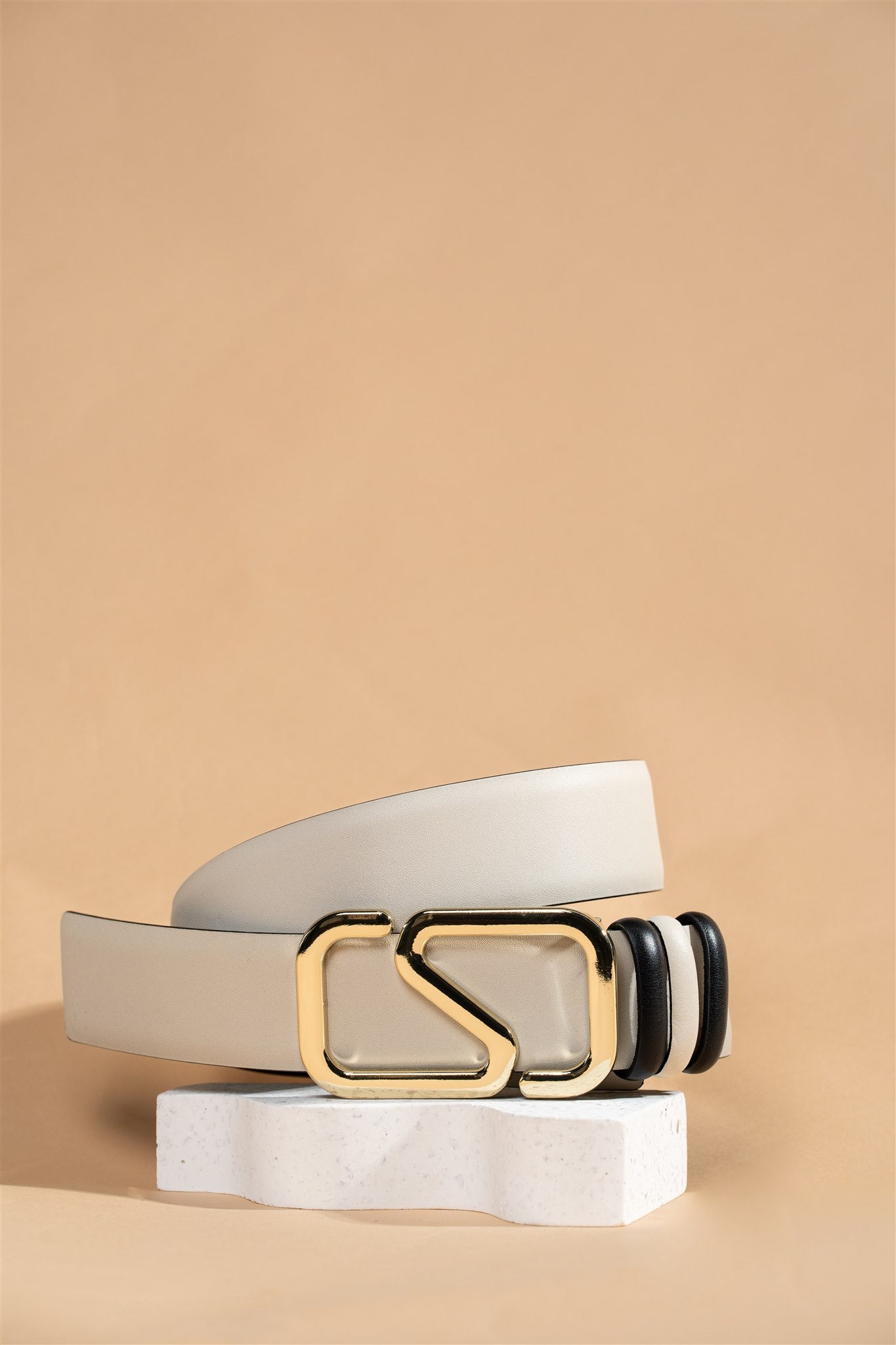 Golden Aurelian Reversible Leather Belt – Noir & Oyster 4cm