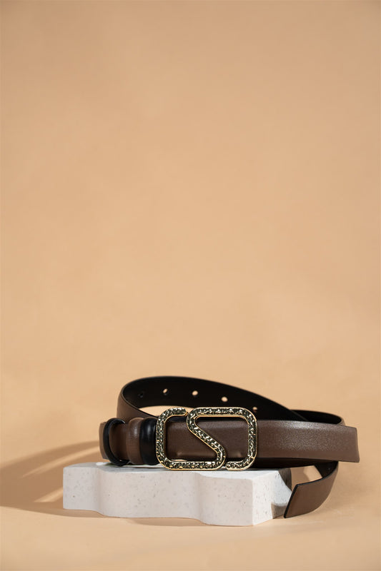 Golden Eclipse Reversible Leather Belt – Noir & Chestnut 2.5cm