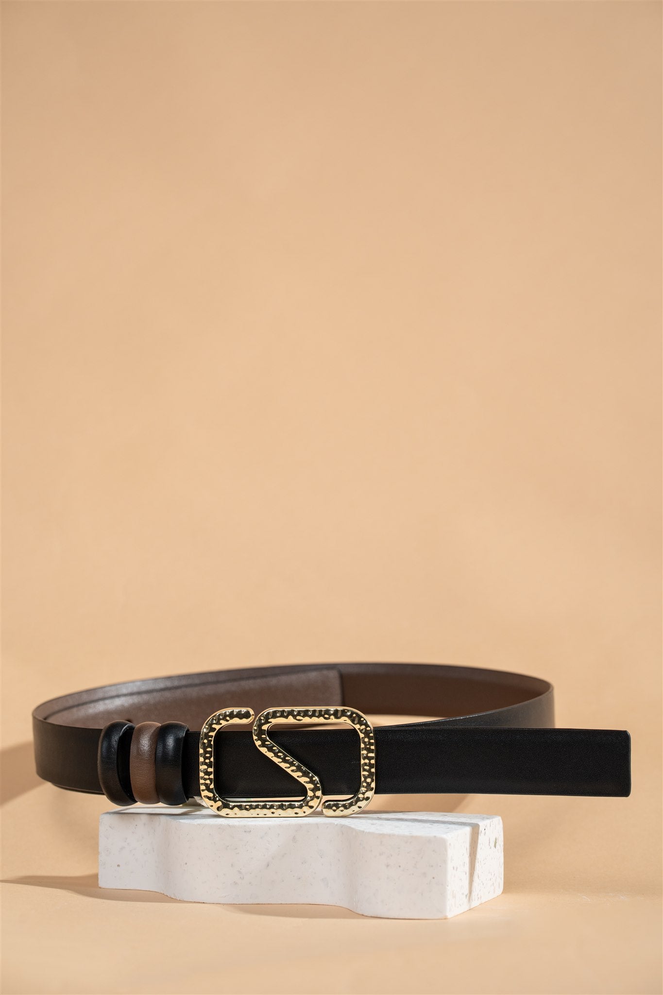 Golden Eclipse Reversible Leather Belt – Noir & Chestnut 2.5cm