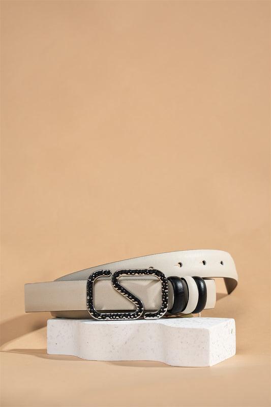Silver Celestial Reversible Leather Belt – Noir & Oyster 2.5cm