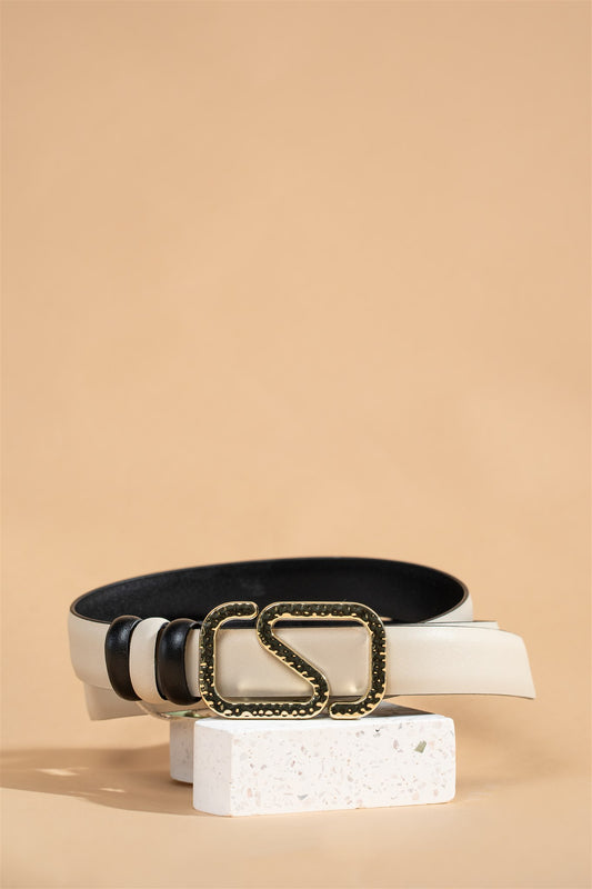 Golden Celestial Reversible Leather Belt – Noir & Oyster 2.5cm