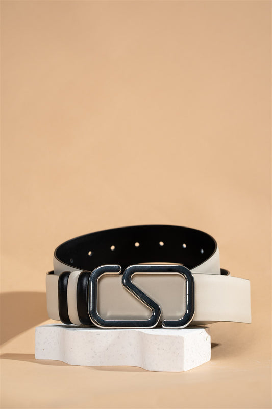 Silver Aurelian Reversible Leather Belt – Noir & Oyster 4cm