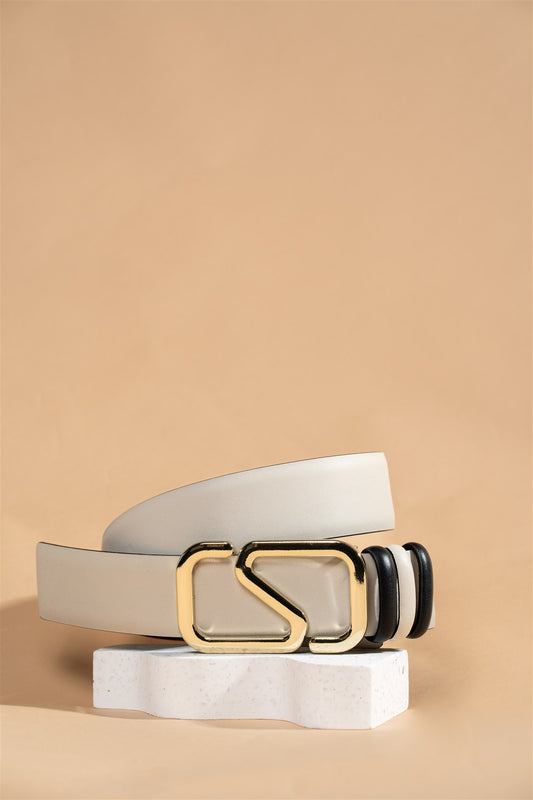 Golden Aurelian Reversible Leather Belt – Noir & Oyster 4cm
